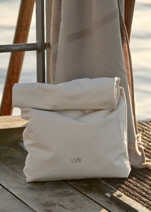 WAY beach towel bag in organic cotton with grey towel