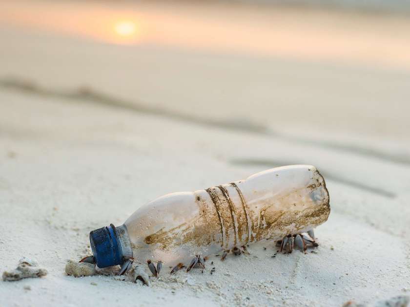 Plastic bottle pollution on beach