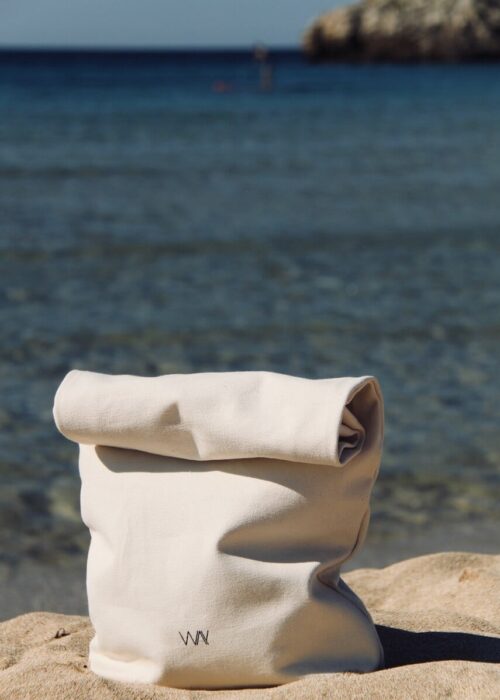 WAY beach towel bag in organic cotton by sea