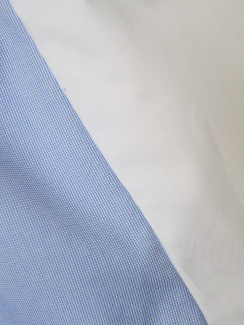 Upcycled blue striped SUN Shorts from WAY collaboration with Salvation Army close-up
