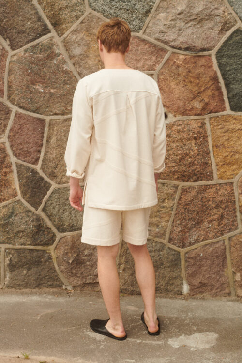 WAY Paloma Shorts is a unisex beach shorts in cream white made from organic and recycled cotton
