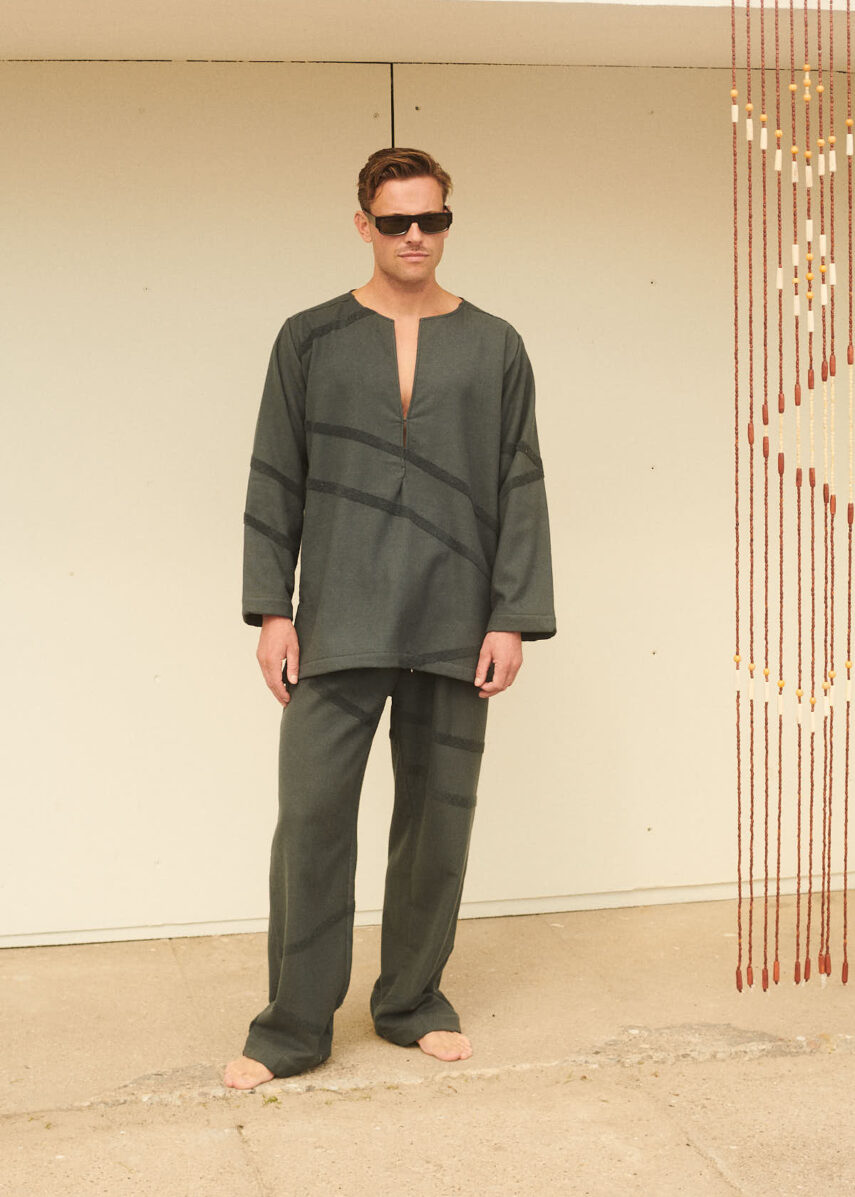 WAY Elba Pants in Charcoal dark grey on male model