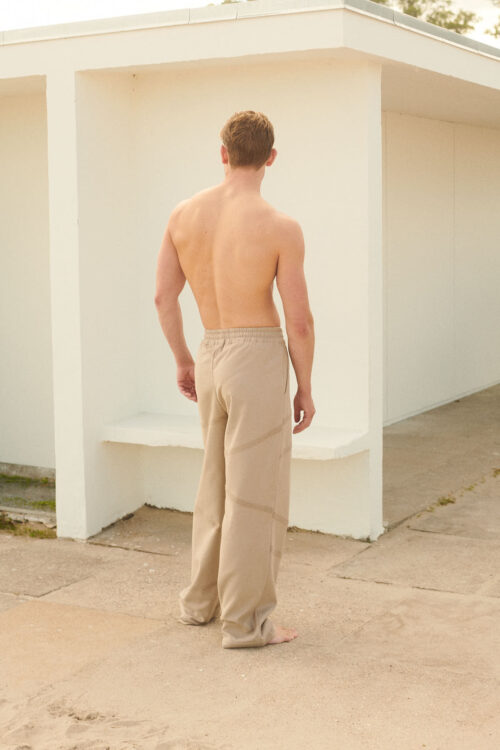 WAY Elba Pants in STONE grey on male model - back