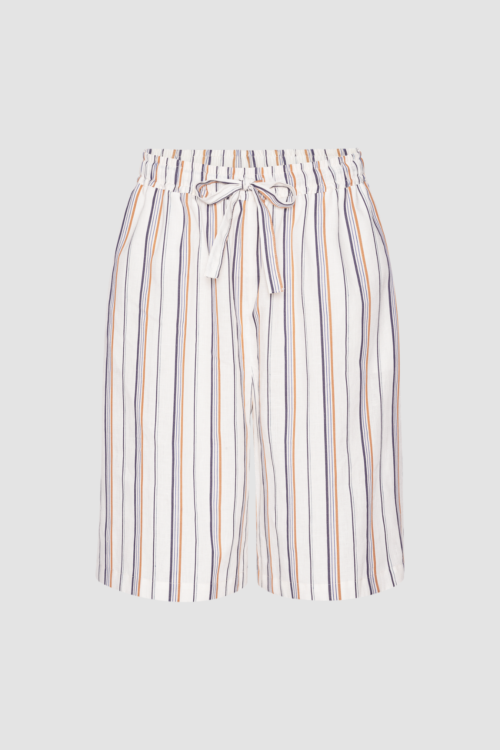 Lifestyle image of long striped Icaria Shorts from WAY