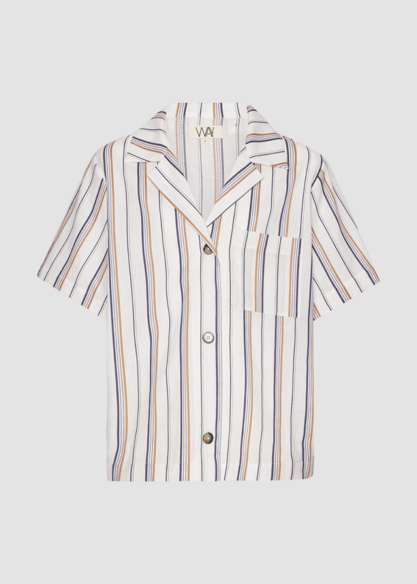 Packshot of short sleeved beach shirt with striped. Alzada Shirt from WAY