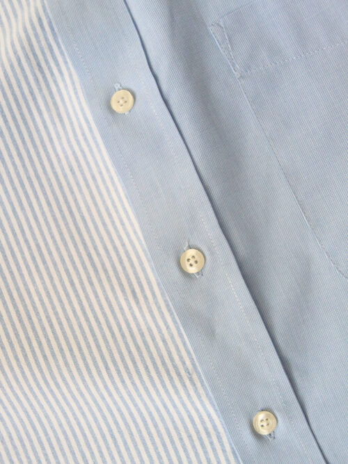 Upcycled blue SUN Shirt from WAY collaboration with Salvation Army close-up