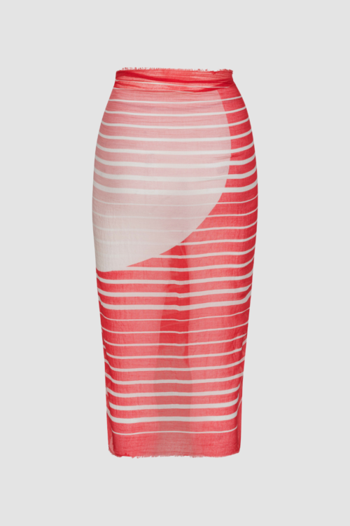 WAY x Petites pommes pareo sarong in red with sunset print from the back